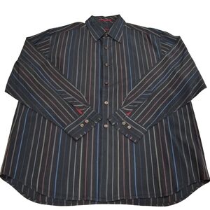 Tommy Bahama~Coastal~100%Silk~Black Patriotic~Striped Button Down ~Size XL